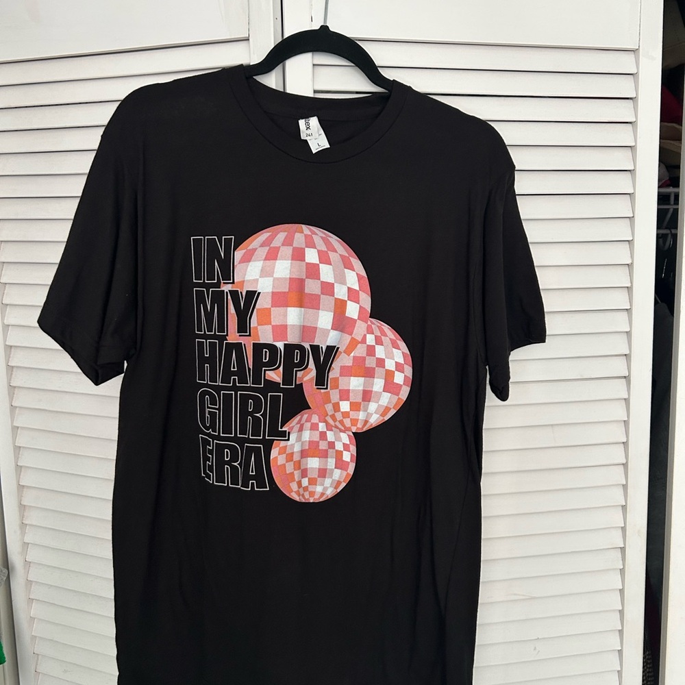 Black Graphic T-Shirt with Pink Checkered Design